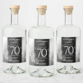 Etiqueta Para Botella De Licor Elegante 70° Aniversario del Boda Platino