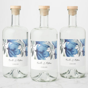 Etiqueta Para Botella De Licor Elegante acuarela floral azul personalizada