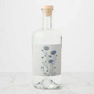 Etiqueta Para Botella De Licor Elegante Arte de Línea Botánica de Flor Silvestre