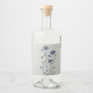 Etiqueta Para Botella De Licor Elegante Arte de Línea Botánica de Flor Silvestre