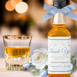 Etiqueta Para Botella De Licor Elegante azul y gris Boda simple Gracias Mini