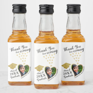 Etiqueta Para Botella De Licor Elegante blanco dorado negro gracias a la graduaci