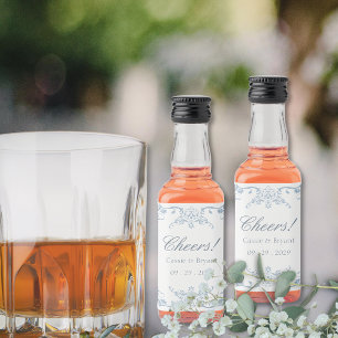 Etiqueta Para Botella De Licor Elegante Boda azul y blanco