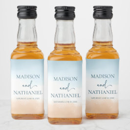 Etiqueta Para Botella De Licor Elegante Boda de arena de la playa del océano azul