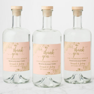 Etiqueta Para Botella De Licor Elegante Boda de Coral Peach de Oro Gracias