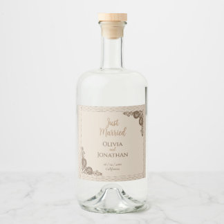 Etiqueta Para Botella De Licor Elegante Boda de decoración beige elegante