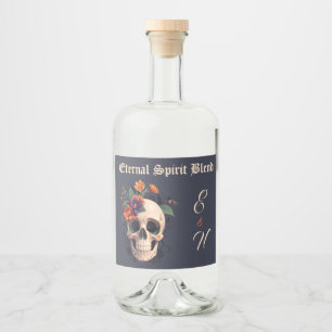Etiqueta Para Botella De Licor Elegante Boda de Monograma Gótico 3D Floral Skull