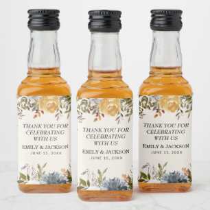 Etiqueta Para Botella De Licor Elegante Boda floral de color azul amarillo