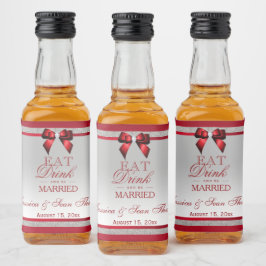 Etiqueta Para Botella De Licor Elegante Boda Purpurina rojo y plateado mini