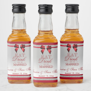 Etiqueta Para Botella De Licor Elegante Boda Purpurina rojo y plateado mini