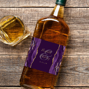 Etiqueta Para Botella De Licor Elegante Bodas de Ciruela de Ágata Púrpura y Oro