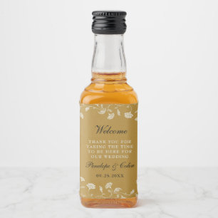 Etiqueta Para Botella De Licor Elegante cesta de bienvenida de Boda de oro vintag
