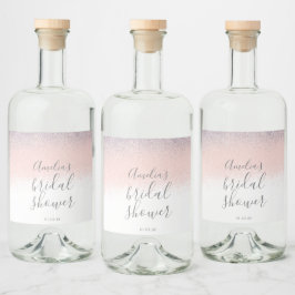 Etiqueta Para Botella De Licor Elegante lluvia de novia Faux Ombré Glitter Rosa