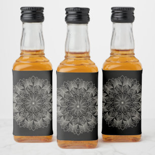 Etiqueta Para Botella De Licor Elegante Mandala Indio Boho Chic Boda Negra
