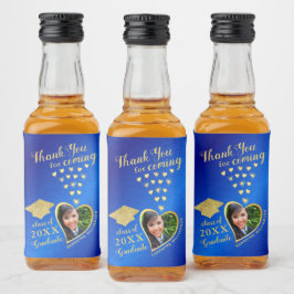 Etiqueta Para Botella De Licor Elegante Oro Azul Gracias Graduación 2025