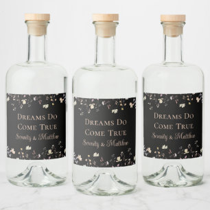 Etiqueta Para Botella De Licor Elegante Recepción de Boda Bohemia Negra con Flore