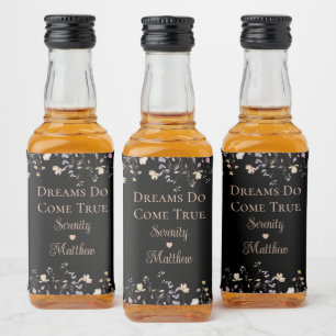Etiqueta Para Botella De Licor Elegante Recepción de Boda Floral Negra Boho