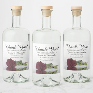 Etiqueta Para Botella De Licor Elegante Reflejando Borgoña Rosa Boda Gracias