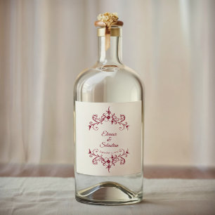 Etiqueta Para Botella De Licor Elegante Romance de época Borgoña Boda Floral