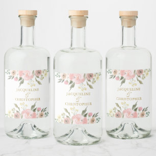Etiqueta Para Botella De Licor Elegante Rubor Pink Gold Floral Custom Wedding