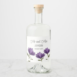 Etiqueta Para Botella De Licor Elegante, sencillo, morado, con flores botánicas