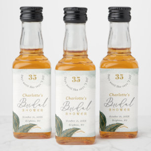 Etiqueta Para Botella De Licor Elegante Vegetación Dorada Watercolor Ducha Bridal