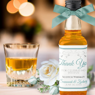 Etiqueta Para Botella De Licor Elegante verde azulado y gris Boda simple Gracias