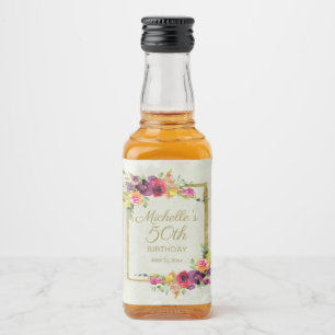 Etiqueta Para Botella De Licor Elegante Vintage Floral Gold Women's 50th Birthday