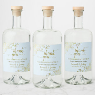 Etiqueta Para Botella De Licor Elegantes Alumnos de Oro Powder Blue Boda Gracias