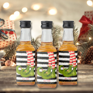 Etiqueta Para Botella De Licor Elfed Up Black White StriStrips Navidad Mini