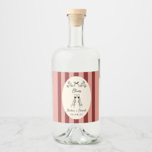 Etiqueta Para Botella De Licor Etiqueta de boda a rayas rojas y rosadas caprichos