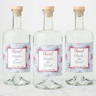 Etiqueta Para Botella De Licor Etiqueta de licor de boda floral rosa y borgoña az