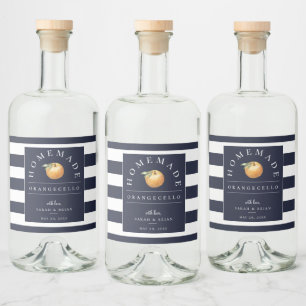Etiqueta Para Botella De Licor Etiqueta moderna de bebida Orangecello Navy Stripe