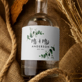 Etiqueta Para Botella De Licor Eucalyptus rústico sencillo moderno mr y mrs favor