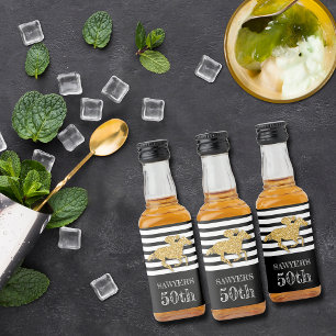 Etiqueta Para Botella De Licor Faux Gold Purpurina Race Horario en franjas negras
