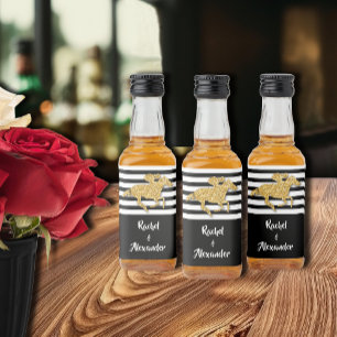 Etiqueta Para Botella De Licor Faux Gold Purpurina Racehorse en Black Stripes Min