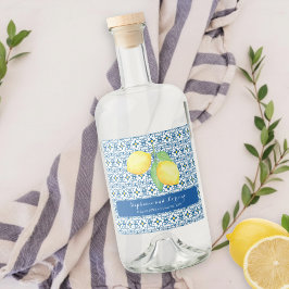Etiqueta Para Botella De Licor Favor de Boda de Acuarela de Baldosa Mediterránea 