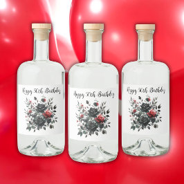 Etiqueta Para Botella De Licor Felices 50 años Rosas rojos y negros |