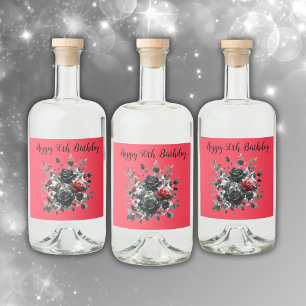 Etiqueta Para Botella De Licor Felices 50 años Rosas rojos y negros  