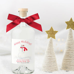 Etiqueta Para Botella De Licor Felices Fiestas Sonrientes Navidades Snowman
