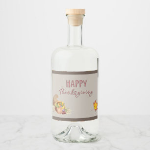 Etiqueta Para Botella De Licor Feliz Día de Acción de Gracias Cornucopia Basket