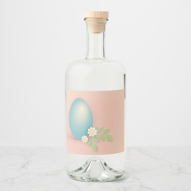Etiqueta Para Botella De Licor Feliz Huevo de Pascua en blanco floral pastel (Anverso)