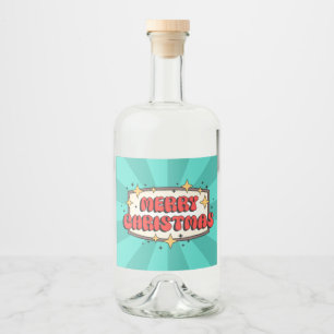 Etiqueta Para Botella De Licor Feliz Navidad texto rojo en fondo ondulado azul