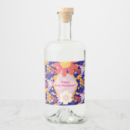 Etiqueta Para Botella De Licor Feliz Rosh Hashanah Patrón floral de Año Nuevo jud