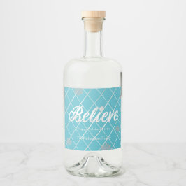 Etiqueta Para Botella De Licor Festividad azul y plateada 'Believe' Holiday