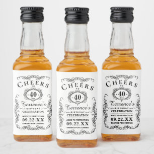 Etiqueta Para Botella De Licor Fiesta de cumpleaños de la tipografía blanca y neg