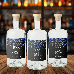 Etiqueta Para Botella De Licor Fiesta de cumpleaños nombre de confeti azul marino