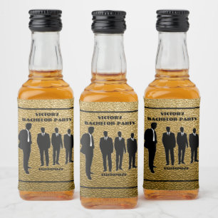 Etiqueta Para Botella De Licor Fiesta de Soltero Chic Negro y Dorado
