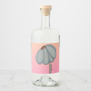 Etiqueta Para Botella De Licor Flor Azul con Fondo Rosa