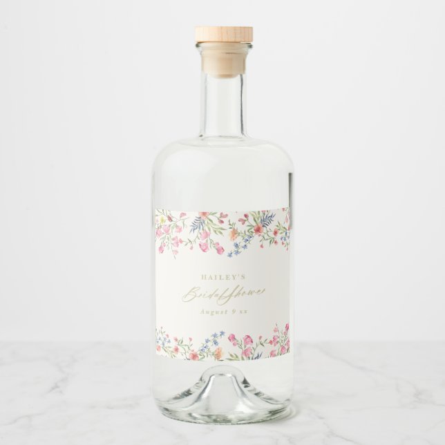 Etiqueta Para Botella De Licor floral boho primavera boda ducha de novia (Anverso)